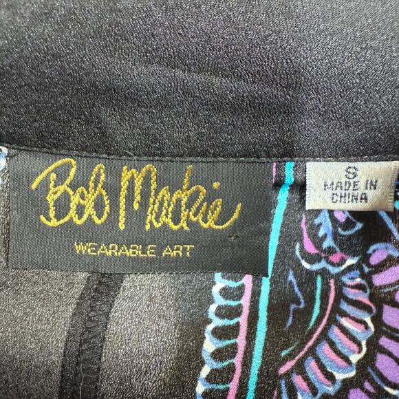 Bob Mackie Size S Long Sleeve Satin Paisley Blouse‎ Purple Eclectic Wearable Art - Picture 6 of 12